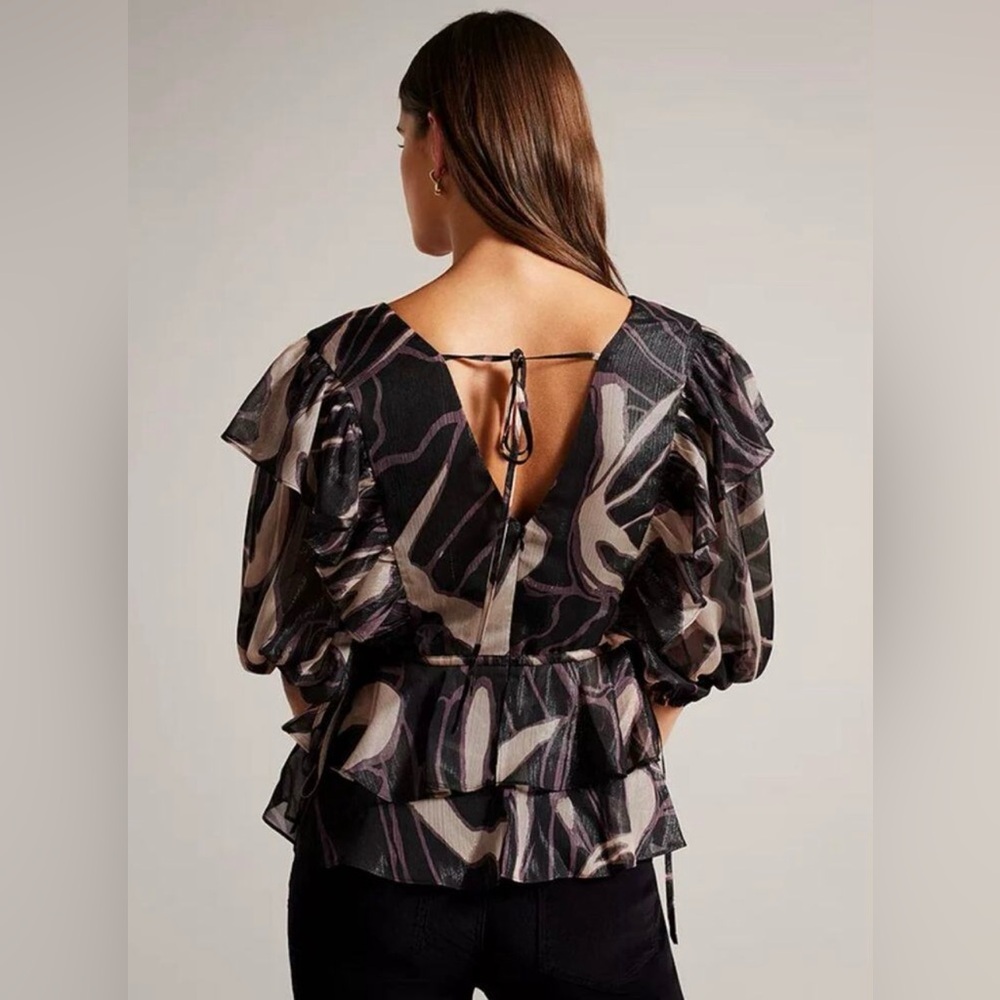 Ted Baker Jasmyna ruffle v-neck top NWT 2 - Picture 6 of 6